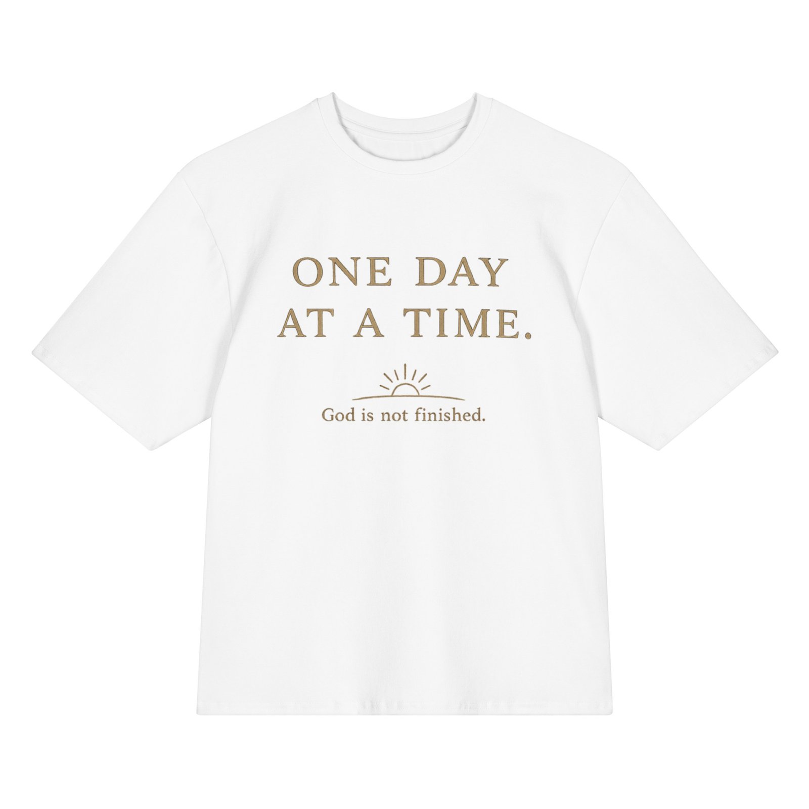 all-over-print-oversized-cotton-t-shirt-white-front-6a3a9d7557111.jpg One Day At A Time Oversized - Image 1